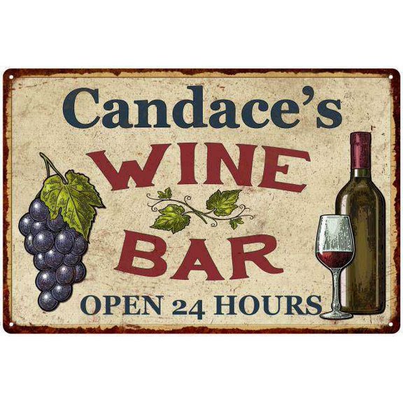 Candace's Rustic Wine Bar Sign Wall Decor Kitchen Gift 12 x 18 Matte Finish Metal 112180056788
