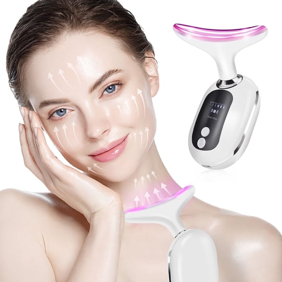 Face Neck Tool for Skin Care, Face Neck Massager with 3 Color Modes Heat & Vibration Electric Neck Face Lifting Device for Wrinkle Removal White