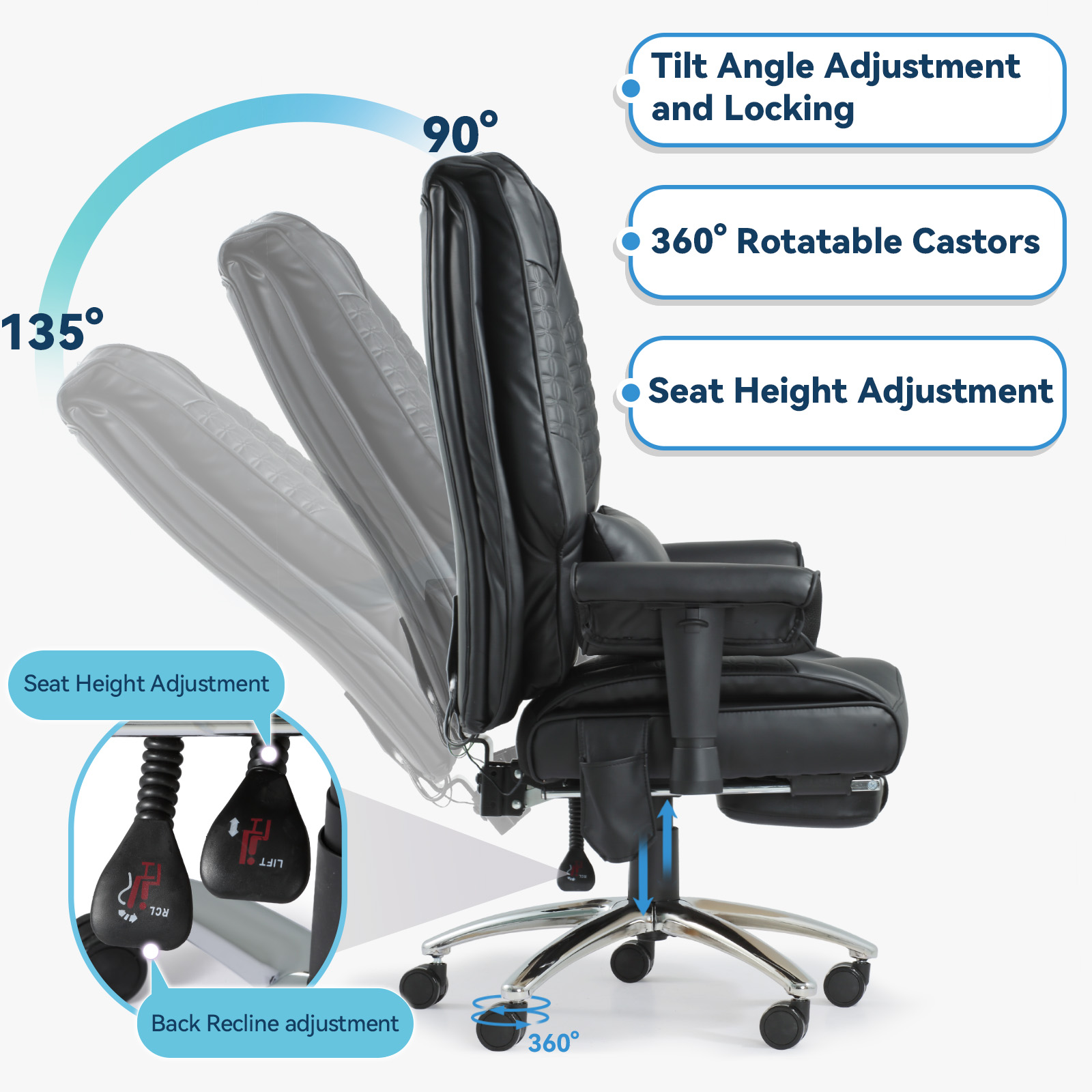 6-Point Massage Office Chair with Heating – Premium Ergonomic Executive Chair with Retractable Footrest & Reclining Function