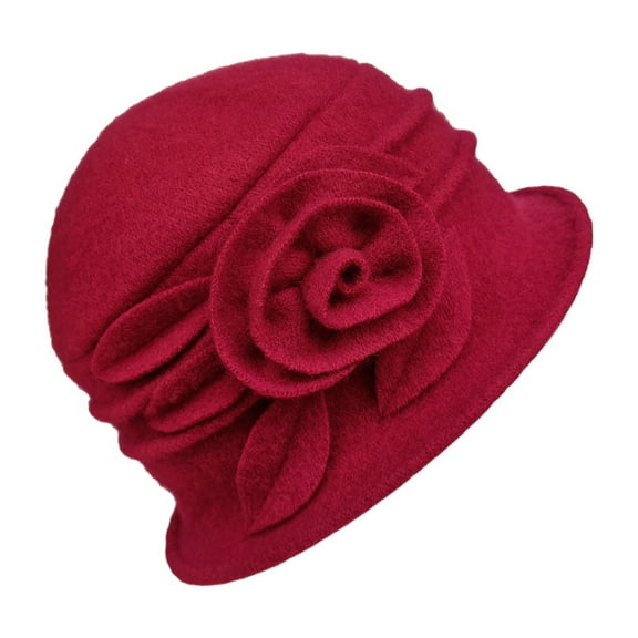 UJNDER Elegant Floral Wool Cloche Hat for Women 1920s Winter Headwear Accessory for Seasonal Fashion Red