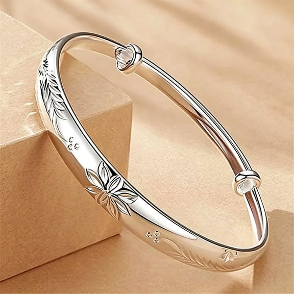 DESIGNICE Sterling Silver Bangle Bracelets for Women, Fashion Jewelry Simple Adjustable 925 Silver Cuff Bangles for Women Mom Wife Valentine Mothers Day Gift