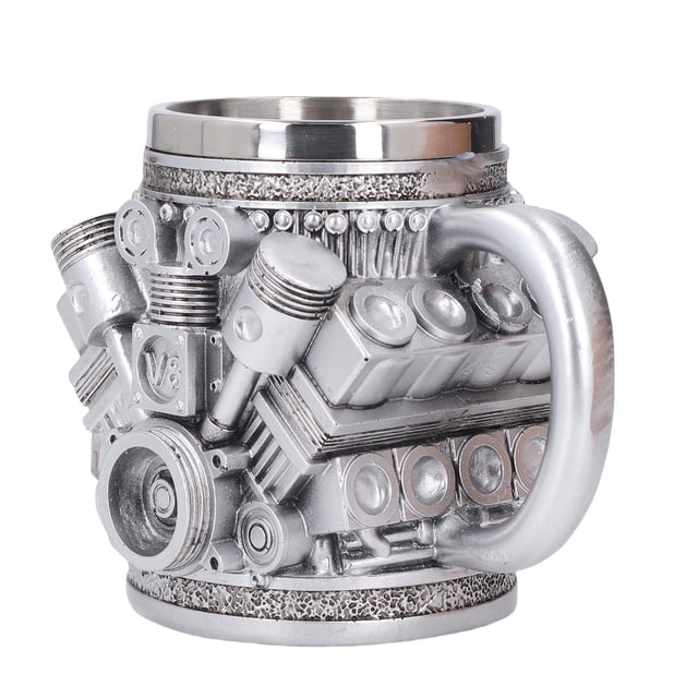 Taza de Acero Motoros inoxidables, V8 Y V6 3D Motor Taza de Café Creativo Personalizado de Acero inoxidable con asa aislante para los entusiastas del Automóvil, Padre