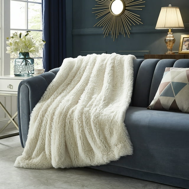 Cozy Tyme Jeté en Fausse Fourrure d'Agneau - Micromink Inversé, Confortable, Extra Doux