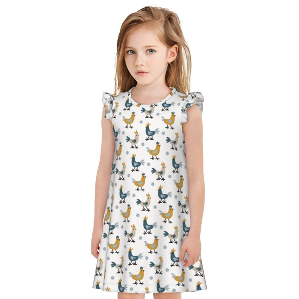 Balery Farm Roosters Camisón de princesa para niñas, pijama de algodón con mangas abullonadas, suave y bonito.-X-Large