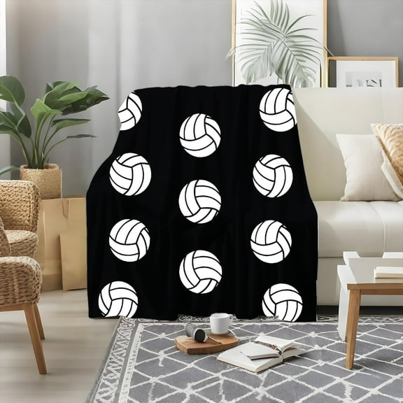 Ultra-Soft & Warm Flannel Volleyball Throw Blanket - 280gsm Heavyweight All-Season Couch Bedspread, Black & White Volleyball Pattern, Lightweight Machine Washable, Perfect Gift for Sports Fans, Dorm,