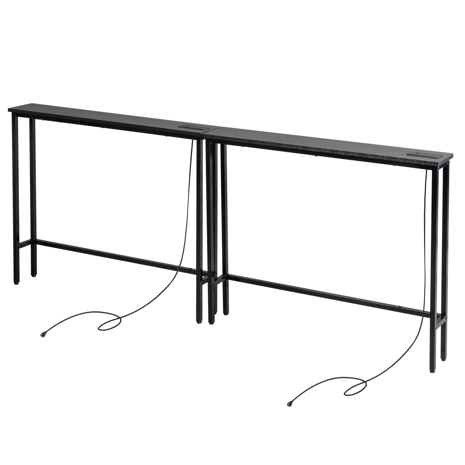 2 Pack 39.4" Narrow Console Sofa Table with Power Outlets and USB Ports, Long Couch Table with Metal Frame and Charge Station with 4.9ft Extension Cord, Black
