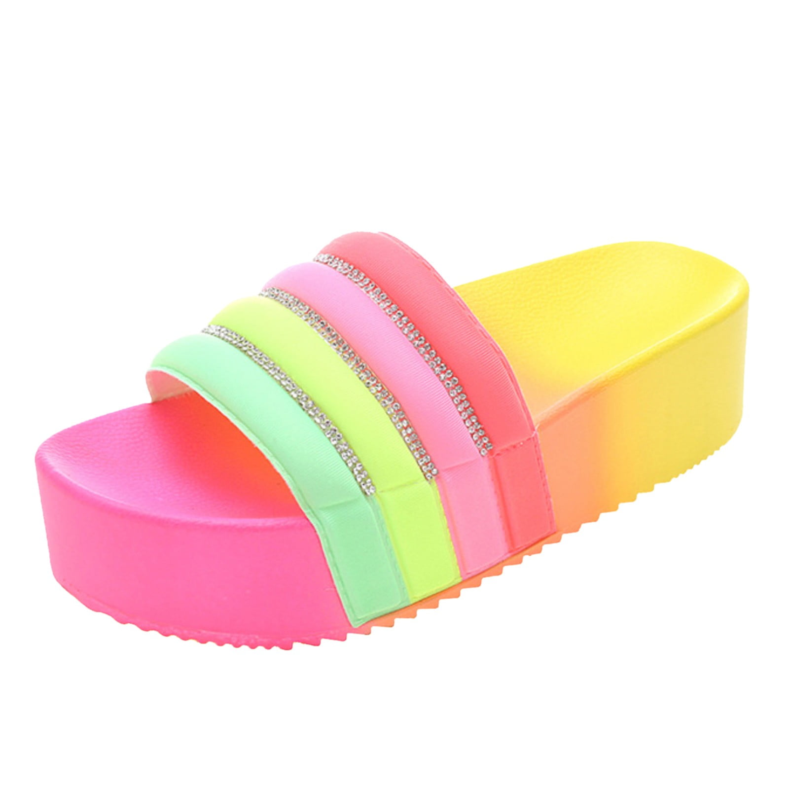 GWAABD Cheap Slippers Women Summer One Word Drag Flash Drill Loose High Bottom Non Slip Outer Wear Thick Bottom Sandals and - Walmart.com