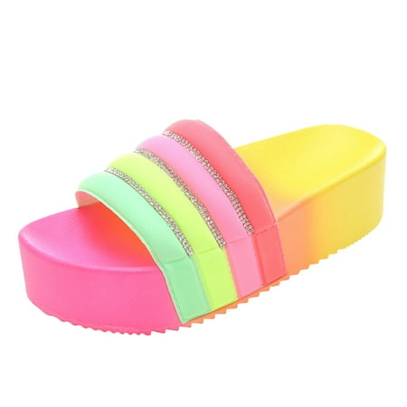 

ZTTD Summer One Word Drag Flash Drill Loose High Bottom Non Slip Outer Wear Thick Bottom Sandals And Slippers Women s Slipper A