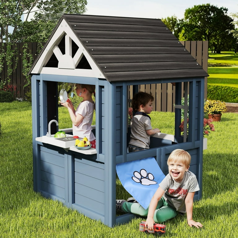 Playhouse Outside Toys Walmart Outsunny Kids Wooden Playhouse