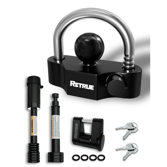 RETRUE Heavy-Duty Keyed-Alike Trailer Lock Set - Universal Coupler, Dual Hitch Receiver Pin, and Trailer Tongue Locks Included, Black