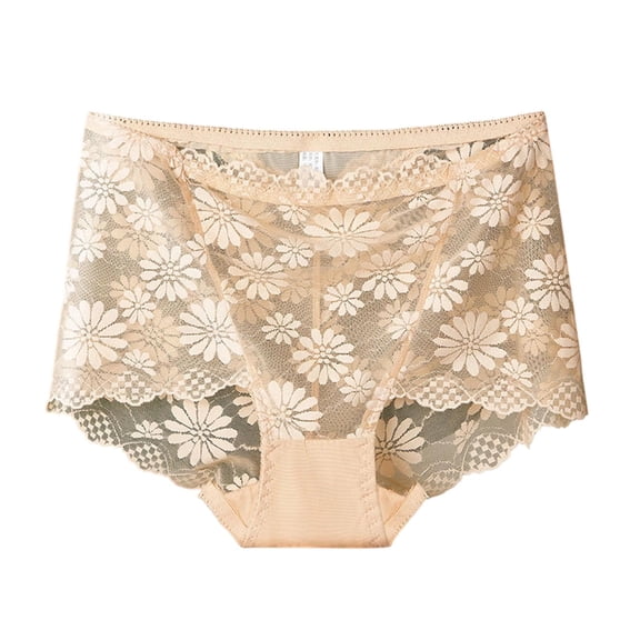 VONCOS Womens High Waisted Panties with Floral Lace, Seamless No Show Underwear, Tummy Control Plus Size L-4XL, 1 Pair, Nude,Size 2XL