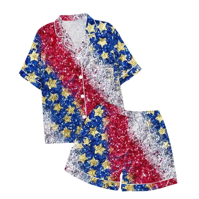 Ensemble de Pyjama d'Été pour Garçons et Filles Imprimé Jour de l'Indépendance Manches Courtes T-Shirt Short Vêtements pour Enfants