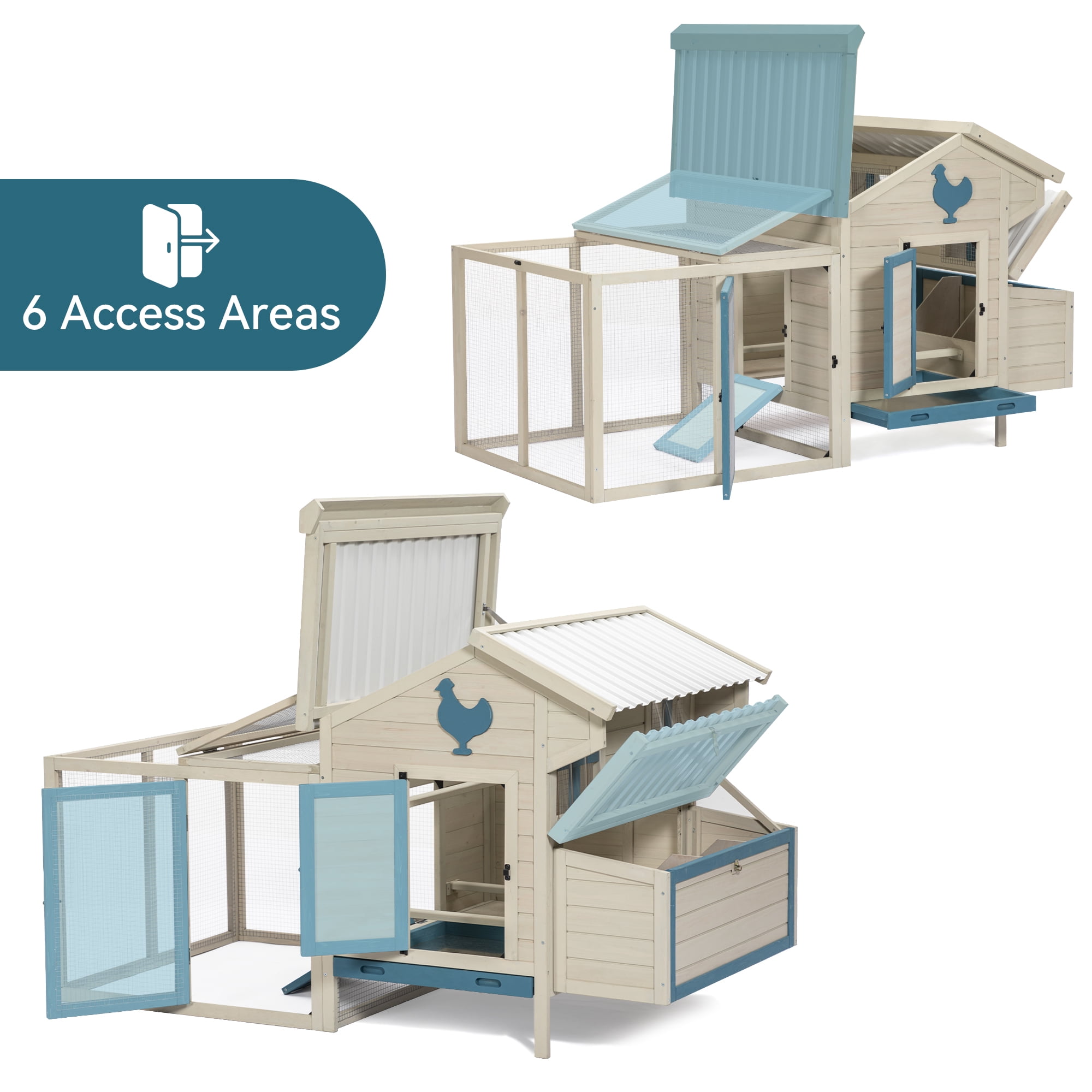 Pefilos 74" Outdoor Rabbit Hutches with PVC Roof, Hen House with Nesting Box for 5-7 Chickens Rabbit Cages for Removable Bottom, White Pefilos 74" Outdoor Rabbit Hutches with PVC Roof, Hen House with Nesting Box for 5-7 Chickens Rabbit Cages for Removable Bottom, White