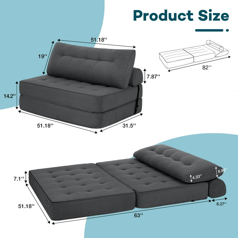 HOMMPA Folding Sofa Bed, Full Size Convertible Futon Chair, High