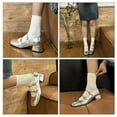 thumbnail image 5 of Xfvqtps Ladys Mary Jane Shoes Solid Color Double Buckle Square Toe Chunky Heel Ballet Shoes Heel High 3CM Silver, 5 of 5