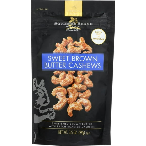 SQUIRREL BRAND, CASHEWS, SWT BROWN BUTTER, Pack of 6, Size 3.5 OZ - No Artificial Ingredients