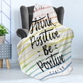 thumbnail image 4 of Positive Energy Soft Flannel Fleece Throw Blanket, Words on Pastel Tone Rainbow Colors Brushstroke Lines, Cozy Plush for Indoor and Outdoor Use, 50" x 70", Multicolor, by Ambesonne, 4 of 5