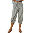 thumbnail image 3 of Dazajoo Deals Today Womens Lantern Tapered Pants Cotton Linen Elastic Waist Capri Pants with Pockets Lightweight Drawstring Pants,Gray,M, 3 of 9