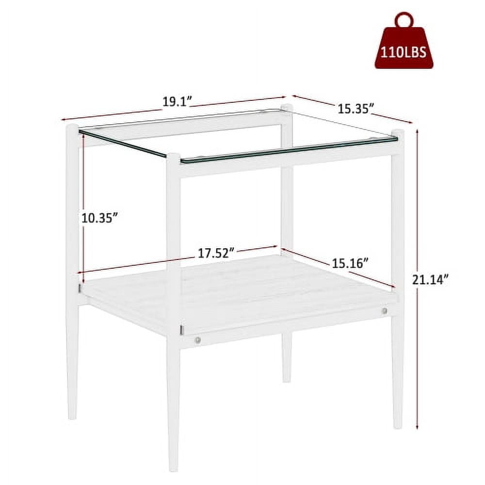 MOONMISS 2 Pack Rectangle End Table, Tempered Glass Top Side Table with MDF Frame, Modern Transparent Glass Accent Table for Living Room, Bedroom, Home Decor, White