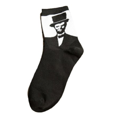 

Thinsont Men Socks Gentleman Style Pattern Autumn Winter 70 Cotton Socks Boys Socks Tube Socks white