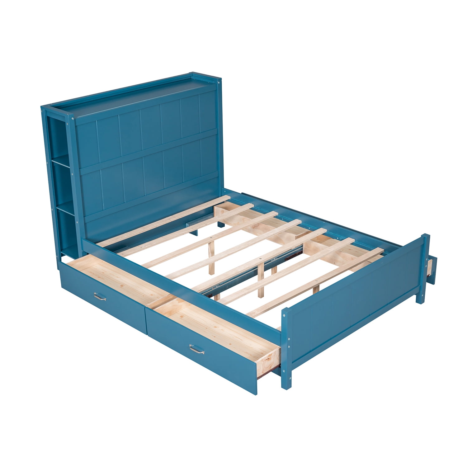 Kepooman Full Size Platform Bed Wood Bed Frame with Drawers and Storage Shelves, Blue Kepooman Full Size Platform Bed Wood Bed Frame with Drawers and Storage Shelves, Blue
