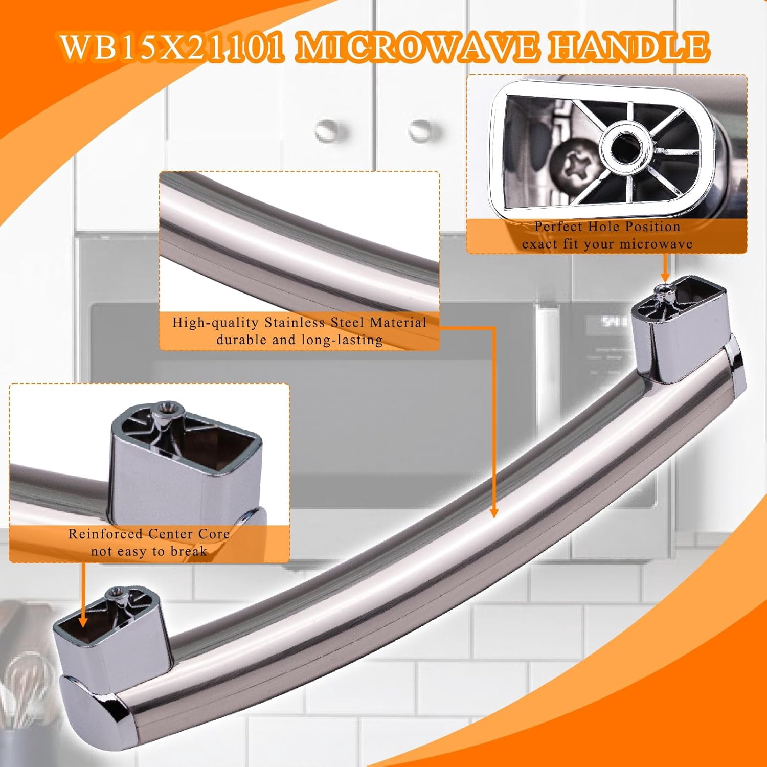 WB15X21101 Microwave Door Handle Replacement for  Appliances,  Fit,  Stainless Steel