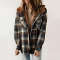 thumbnail image 2 of Juebong Womens Plaid Shacket Jacket Sherpa Lined Flannel Jackets Oversized Button Up Fuzzy Shirt Fleece Hooded Warm Coat Brown,S, 2 of 8