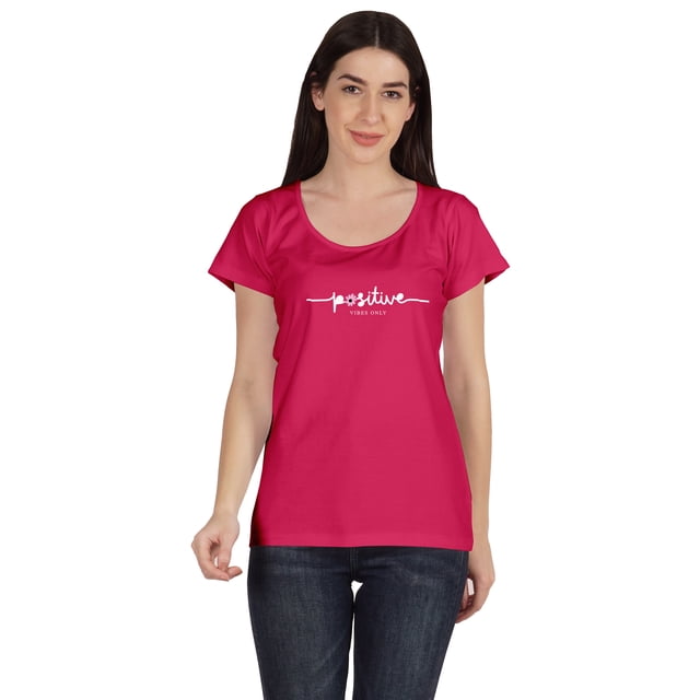 Inkmeso Scoop Neck Positive Vibes Only Tshirt Inspiration Typographic Tee Tops