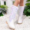 thumbnail image 6 of Mostsola Girls Boots Mid Calf Round Toe Glitter Toddler Western Riding Shoes Side Zipper Long Boots, 6 of 8