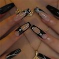 thumbnail image 2 of Fofosbeauty 24pcs Press on False Nails Tips, Coffin Fake Acrylic Nails, Temperament Texture Black Silver, 2 of 8