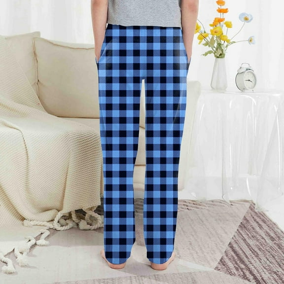 Grblisyd Plaid Pants for Boys and Girls Elastic Waist Plaid Halloween Pajamas Casual Plaid Pj Pants Christmas Baggy Pajama Bottom Comfy Fleece Sleepwear With Pockets Blue 110