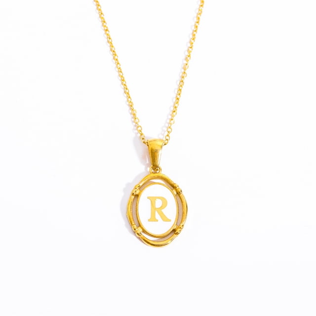 Collar ovalado con colgante de 26 letras Collar con la primera letra y la palabra Collar con 26 letras bañado en cobre y oro