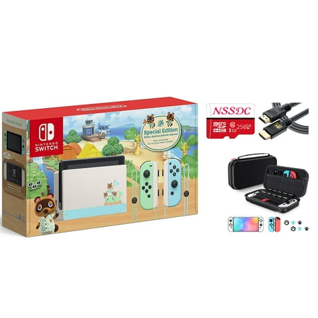 Nintendo Switch Bundle: Nintendo Switch Animal Crossing New Horizons Edition 32GB Console with NSSDC 256GB SD Card, HDMI cable, Nintendo Switch Accessories Portable Travel Carrying Case