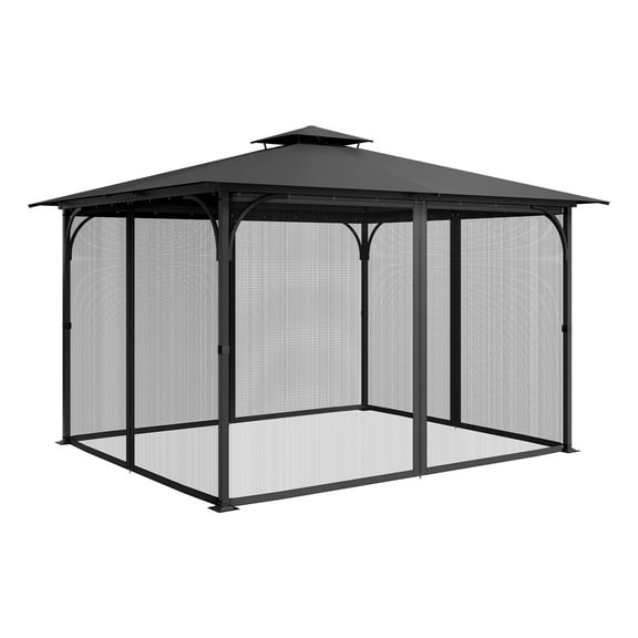 KFFKFF Gazebo Netting Replacement, Compatible with 10 x 13 x 6.8 FT Gazebo, Outdoor Mesh Sidewalls for Garden, 4-Panel Patio Screen with Double Zipper Closure
