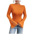 thumbnail image 2 of gbyLJF Women's Mock Neck Shirts Solid Color Long Sleeve Pullover Tops Casual Slim Fit Flare Sleeve Shirt Tops, 2 of 7