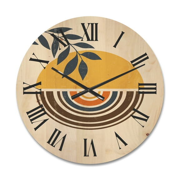 Designart 'Abstract Sun and Moon Leaves ' Modern Wood Wall Clock