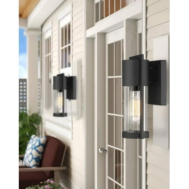 Outdoor Wall Lights, 2 Pack Black Exterior Lighting Fixtures Outdoor Waterproof Wall Mount Lantern with Glass, Modern Outside Wall Sconce for House Porch Garage Doorway, 2254/1W-2PK