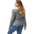 thumbnail image 3 of Women's Basic Square Neck Crop Knit Blouse Long Sleeve Solid Casual T-Shirt Top, 3 of 7