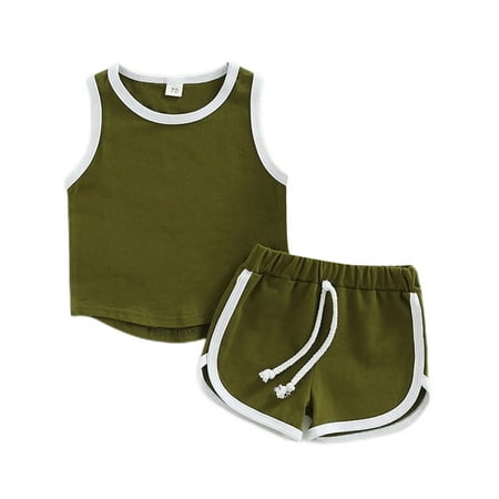 

Glookwis Toddler Sleeveless Summer Outfits Cute 2Pcs Outfit Suit Casual Drawstring Mini Trousers Tops + Shorts Crew Neck Tank