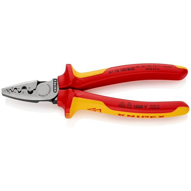 KNIPEX 97 78 180 Pinza para ponchar punteras aislados con fundas en dos componentes, según norma VDE 180 mm