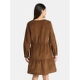 thumbnail image 3 of Time and Tru Women's Tiered Corduroy Dress with Long Sleeves, Sizes XS-XXXL, 3 of 5