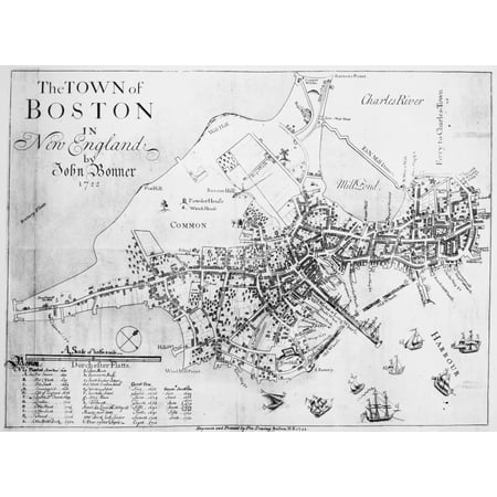 Boston Map, 1722. /Na Map Of Boston, Massachusetts, By John Bonner ...