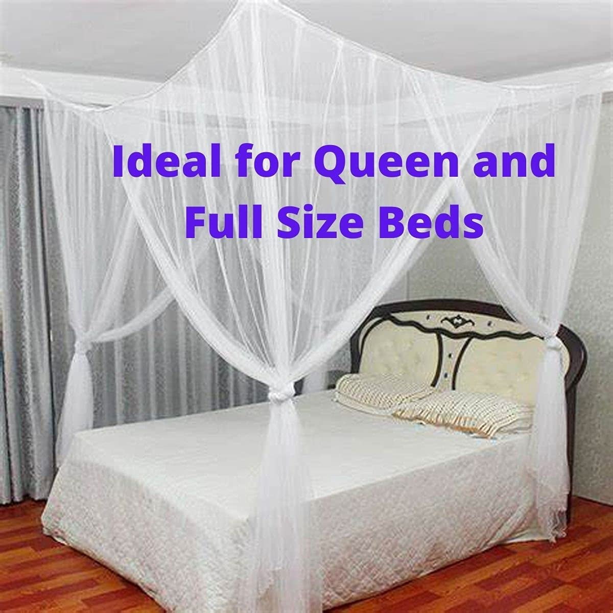 White Bed Canopy Curtains, 4 Corner Bed Canopy Queen - 80" L X 70" W X 100" H White Canopy for Twin Bed for Better Sleep - Easy to Assemble Bed Mosquito Net for Bed, Ideal Queen Canopy Bed Curtains