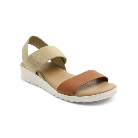 

XOXO Womens Brown 0.5 Platform Padded Ankle Strap Emina Round Toe Wedge Slip On Slingback Sandal 5.5 M
