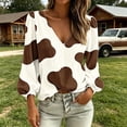 thumbnail image 6 of Womans Tops Dqueduo Women's Cow Print V Neck Long Sleeve Casual Loose Blouse Shirt, 6 of 7