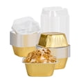 thumbnail image 2 of Pastry Tek 3 oz Square Gold Aluminum Baking Cup - with Plastic Dome Lid - 3" x 3" x 1 1/4" - 100 count box, 2 of 3