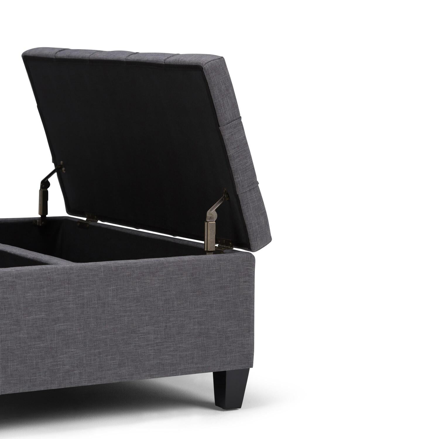 Harrison 36 inch Wide Transitional Coffee Table Storage Ottoman in Chocolate Brown Vegan Leather