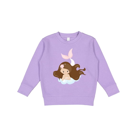 Inktastic Cute Mermaid, Little Mermaid, Brown Hair, Pink Flowers Toddler Sweatshirt