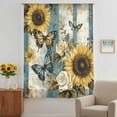 thumbnail image 3 of Spring Sunflower Sheer Curtains 45 Inches Long, Butterfly Pastoral Teal Striped Vintage Light Filering Curtains, Breathable Simi Curtain Privacy Drapes for Kitchen Bathroom Small Window Treatment, 3 of 9
