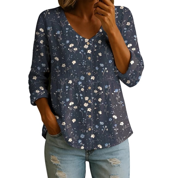 T Shirts for Women BWASD Fashion Flowy Loose Fit Print Short Sleeve Shirt Summer Dresses Breathable Daily Blouse for Casual Summer Going Out Wear (Navy XL)